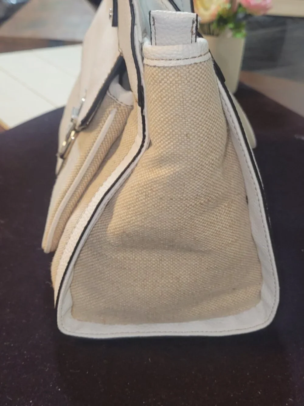 Dana Buchman Beige and White Straw Satchel [Item # HR#05]